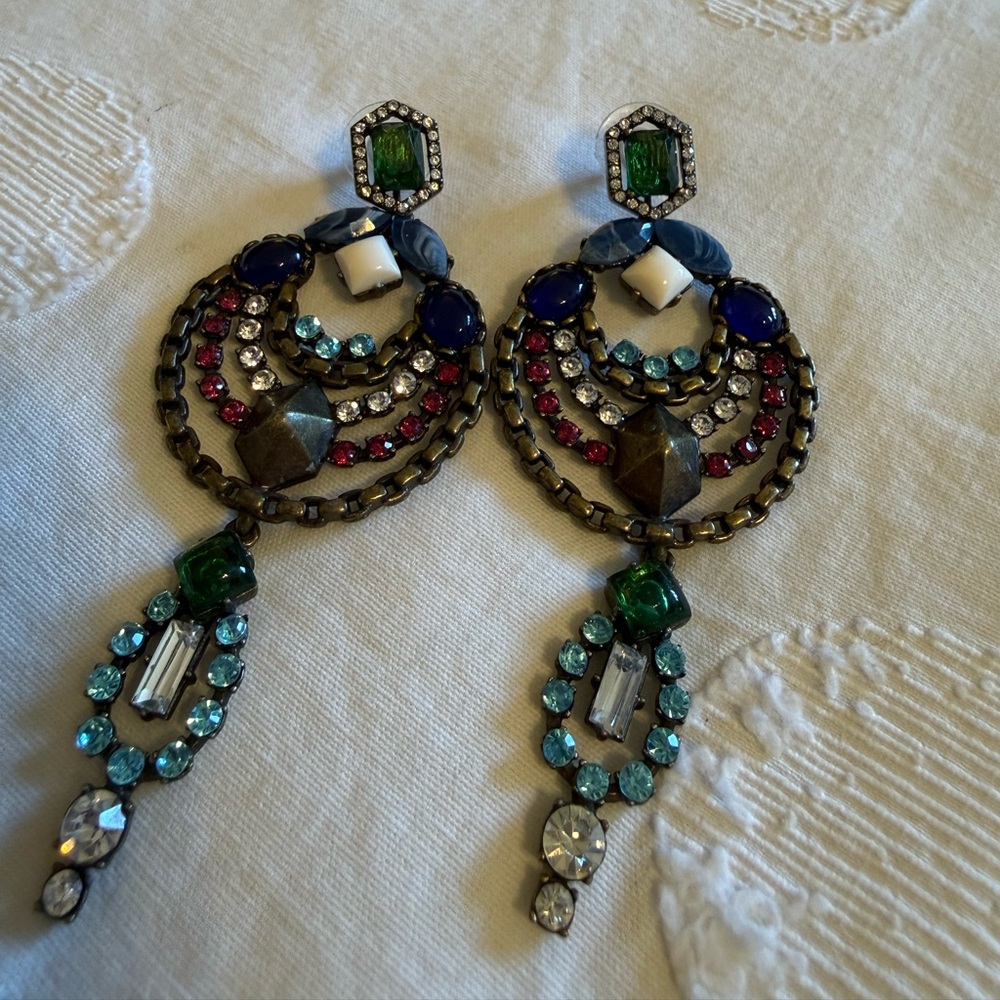 Stella & Dot Convertible Statement Multicolor Crystal Drop Earrings